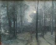 unknown artist Forest Clearing at Night oil on canvas
